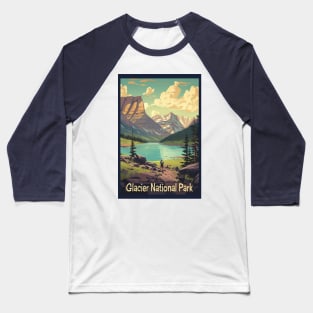 Glacier National Park Travel Poster Baseball T-Shirt